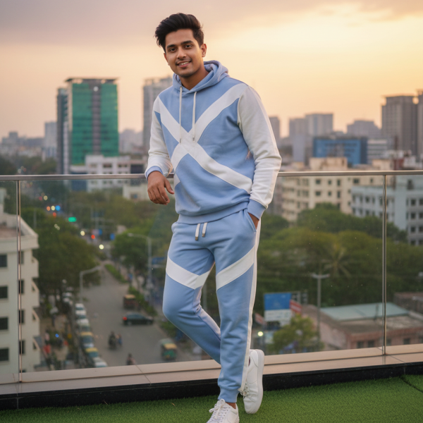 hoodie for men sky blue white cut sew face